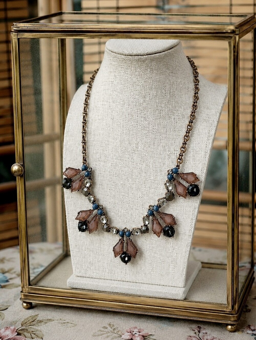 J. Crew Art Deco Revival Oxidized Brass Statement Necklace Lifesaver Clasp EUC